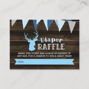 Rustic Wood Blue Deer Boy Diaper Raffle Ticket Enclosure Card by printcreekstudio at Zazzle