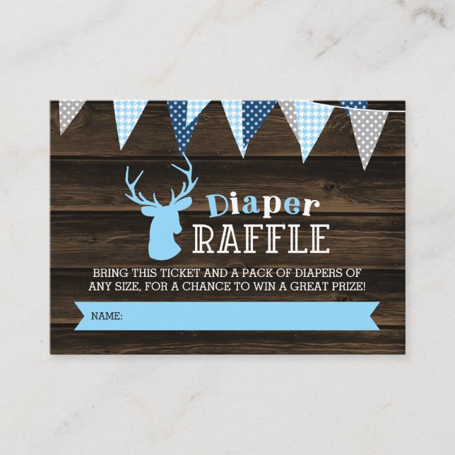 Rustic Wood Blue Deer Boy Diaper Raffle Ticket Enclosure Card (Front)