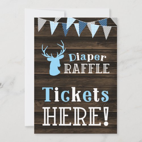 Rustic Wood Blue Deer Diaper Raffle Ticket Sign Invitation