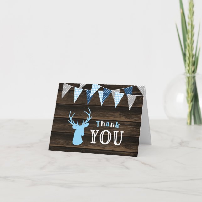Rustic Wood Blue Deer Thank You (Front)