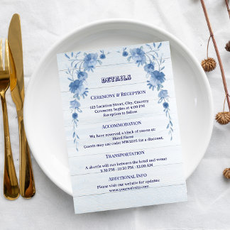 Rustic Wood  Blue Floral Elegant Wedding  Enclosure Card