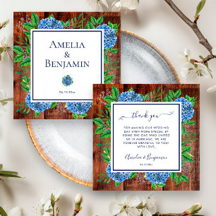 Rustic Wood Blue Hydrangeas Wedding Officiant Thank You Card
