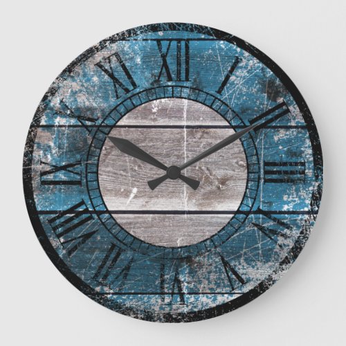 Rustic Wood Blue Large Clock