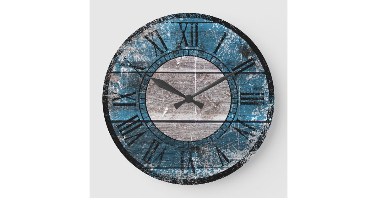 Rustic Wood (Blue) Large Clock | Zazzle