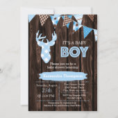 Rustic Wood Blue Plaid Deer Baby Shower Invitation (Front)