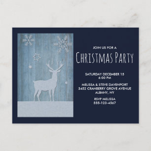 Rustic Wood Blue Reindeer Country Christmas Postcard