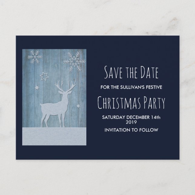 Rustic Wood Blue Reindeer Country Christmas Postcard (Front)