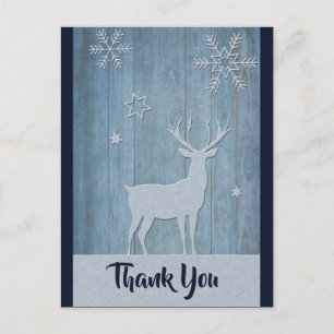 Rustic Wood Blue Reindeer Country Christmas Postcard