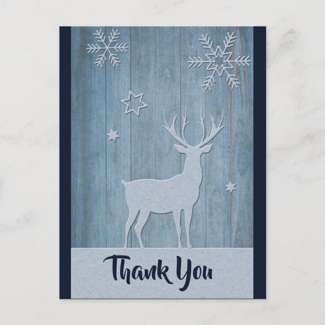 Rustic Wood Blue Reindeer Country Christmas Postcard (Front)