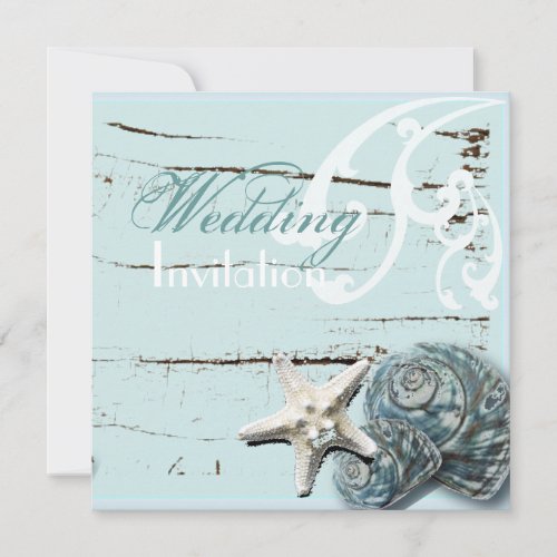 Romantic Elegant Seashell Beach Wedding Invitation