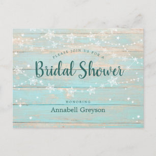 Rustic Wood Blue String Stars Bridal Shower Invitation Postcard