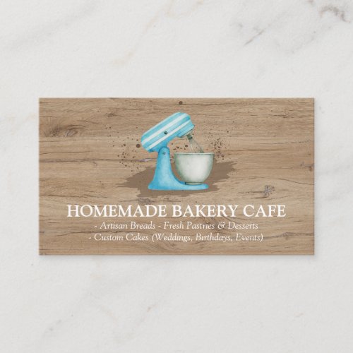 Rustic Wood Blue Watercolor Bakery Logo Floral Business Card