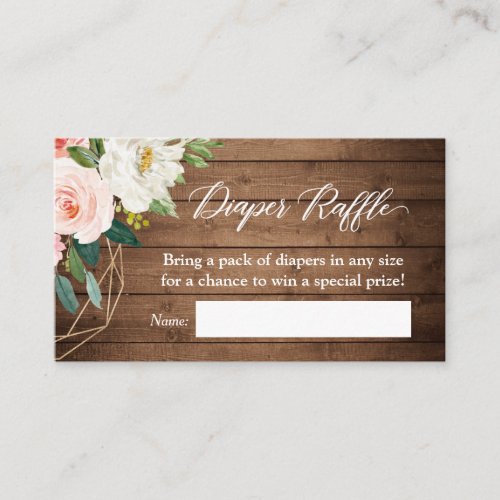 Rustic Wood Blush Floral Baby Shower Diaper Raffle Enclosure Card