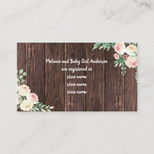 Rustic Wood Blush Floral baby shower registry card