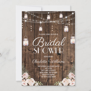 Rustic Wood Blush Floral Bridal Shower Invitation