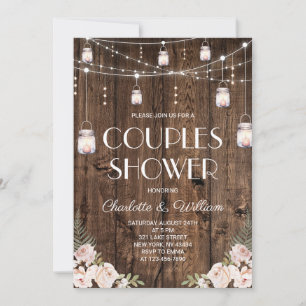 Rustic Wood Blush Floral Couples Shower Invitation