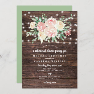Rustic Wood Blush Floral rehearsal dinner Invitation