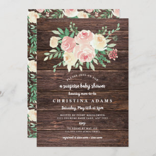 Rustic Wood Blush Floral surprise baby shower Invitation