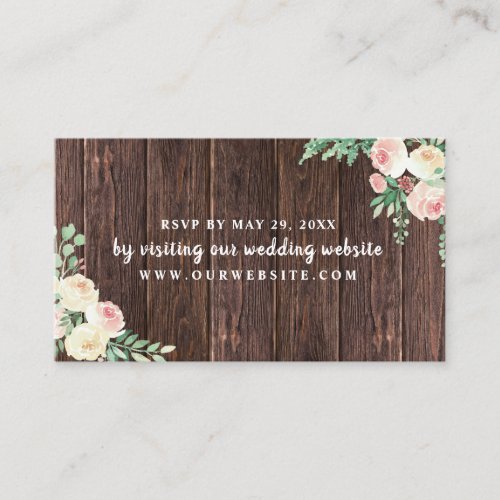 Rustic Wood Blush Floral wedding RSVP website card
