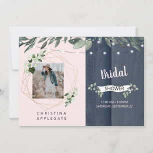 Rustic Wood Blush & Navy Photo Bridal Shower  Invitation
