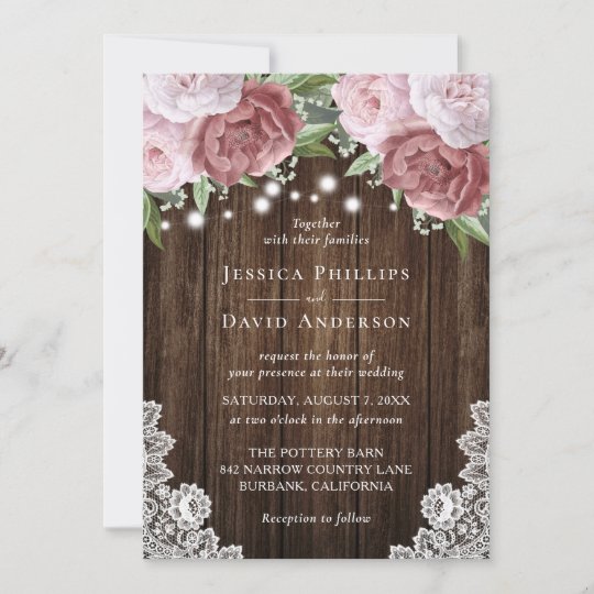 Rustic Wood Blush Pink Floral Wedding Invitations | Zazzle.com