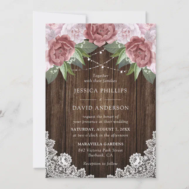 Rustic Wood Blush Pink Floral Wedding Invitations Zazzle