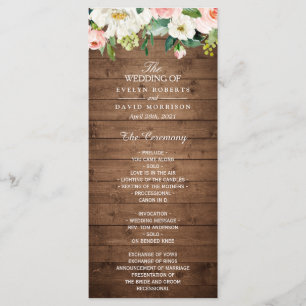 Rustic Wood Blush Pink Floral Wedding Program