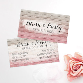 Rustic Wood Blush Pink Ombre Shabby Cottage Chic Business Card by CyanSkyDesign at Zazzle