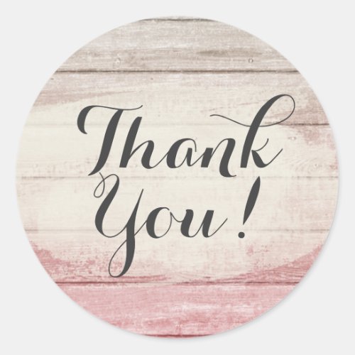 Rustic Wood Blush Pink Ombre Shabby Thank You Classic Round Sticker