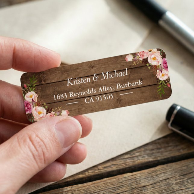 Rustic Wood Blush Pink Romantic Floral Label (Creator Uploaded)