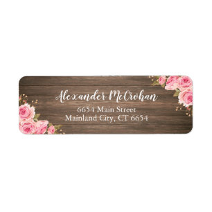 Rustic Wood Blush Pink Watercolor Floral Label
