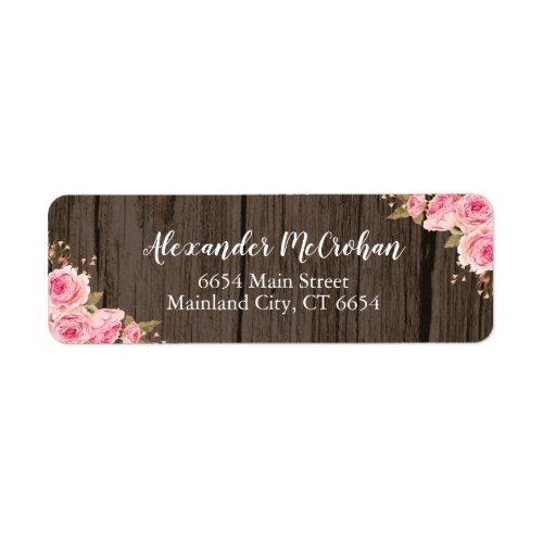 Rustic Wood Blush Pink Watercolor Floral Label