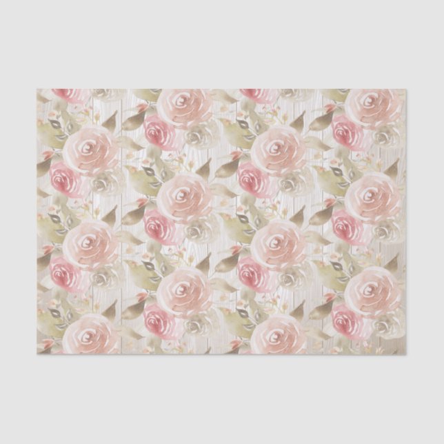 Rustic Wood Blush Rose Baby Shower Tissue Paper (Front)
