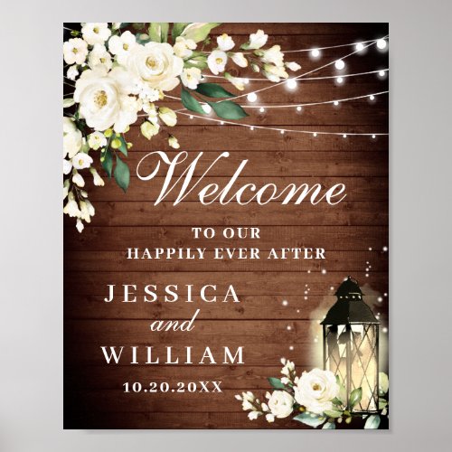 Rustic Wood  Blush Roses Floral Wedding Welcome Poster
