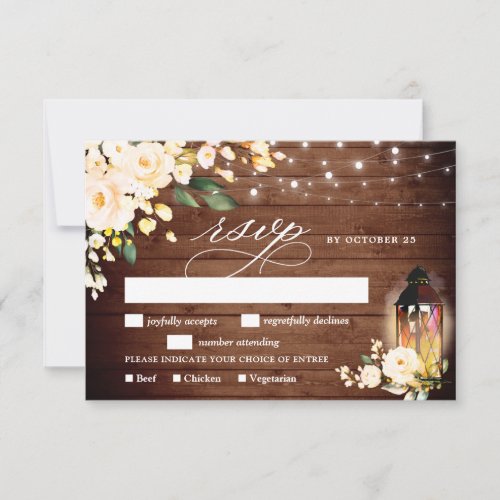 Rustic Wood  Blush Roses Greenery RSVP Card