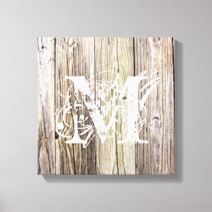 Rustic Wood Boards with Monogram Canvas Print