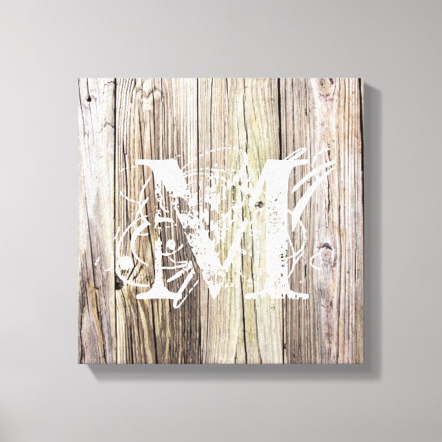 Rustic Wood Boards with Monogram Canvas Print (Front)