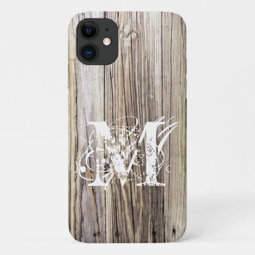 Rustic Wood Boards with Shabby Chic Monogram  iPhone 11 Case