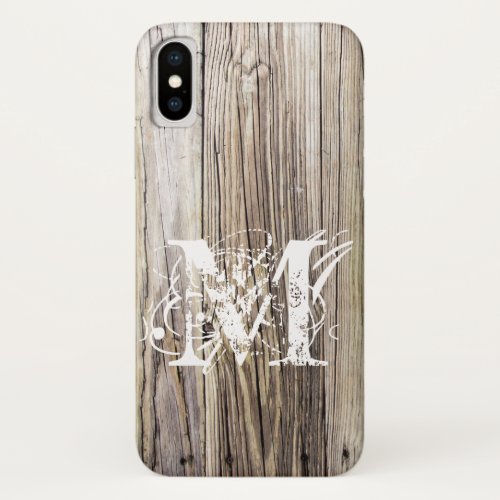 Rustic Wood Boards with Shabby Chic Monogram iPhone X Case