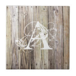 Rustic Wood Boards With Shabby Chic Monogram Ceramic Tile at Zazzle