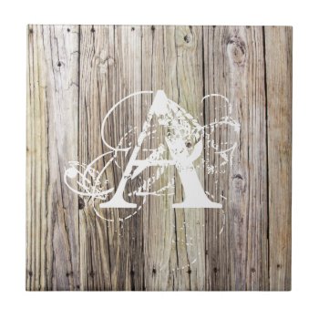 Rustic Wood Boards With Shabby Chic Monogram Ceramic Tile by ICandiPhoto at Zazzle