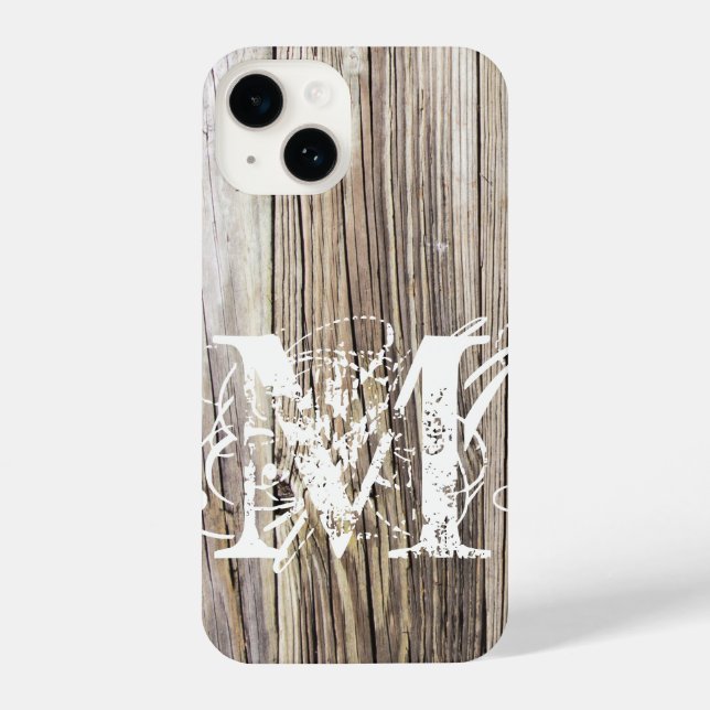 Rustic Wood Boards with Shabby Chic Monogram iPhone Case (Back)