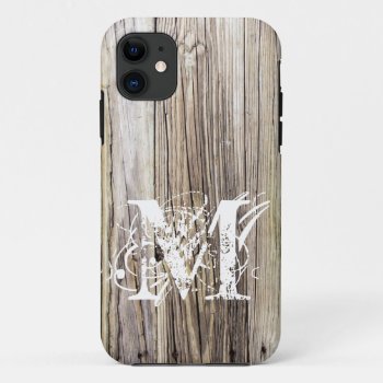 Rustic Wood Boards With Shabby Chic Monogram Otter Iphone 11 Case by ICandiPhoto at Zazzle
