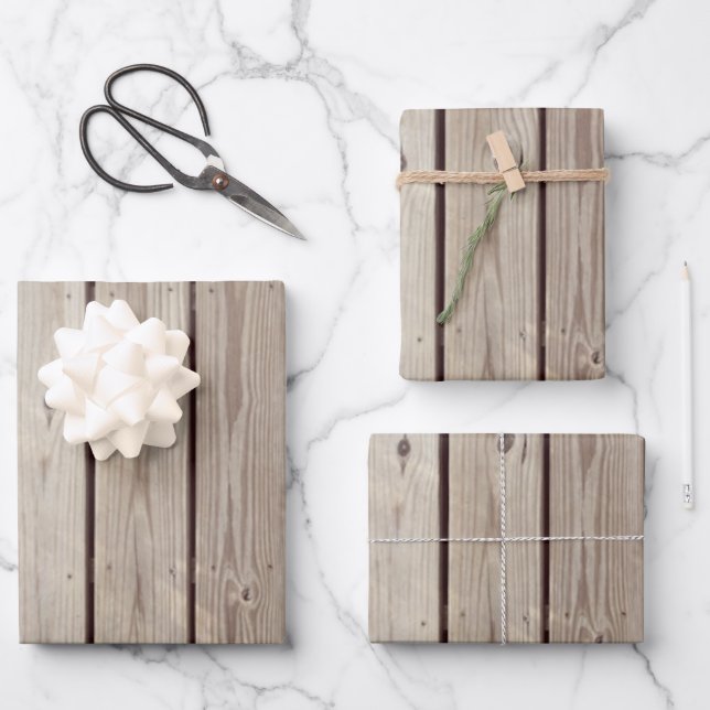 Rustic Wood Boards Wrapping Paper Sheets (Front)
