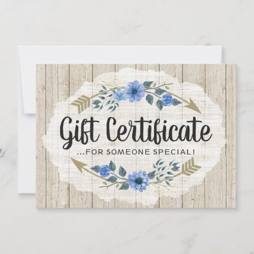 Rustic Wood  Bohemian Arrow Gift Certificate Card