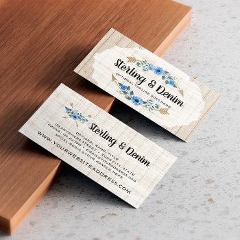 Rustic Wood & Bohemian Watercolor Floral Arrows Business Card by CyanSkyDesign at Zazzle
