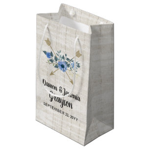 Rustic Wood Boho Arrows & Blue Floral Wedding Small Gift Bag