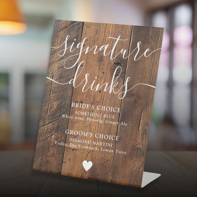 Rustic Wood Boho Barn Signature Drinks Pedestal Sign (Rustic Wood Boho Barn Signature Drinks Pedestal Sign)