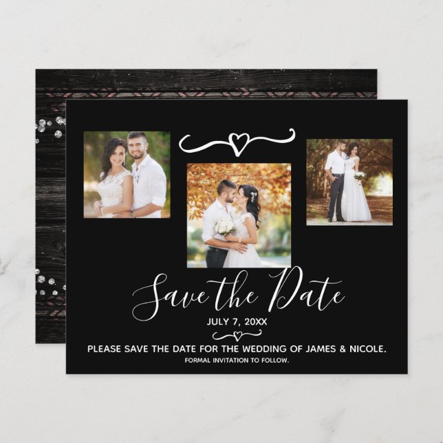 Rustic Wood Boho Chic Photo Wedding Save the Date (Front/Back)