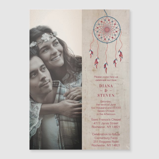 Rustic Wood Boho Dreamcatcher Photo Couple Wedding (Front)